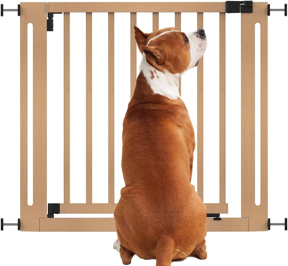 Bettacare Wooden Elegance Dog Gate, Natural, 87cm - 95cm, Pressure Fit Safety Gate, 65cm Extra Wide Doorway, One Piece Extra Wide Gate for Puppy, Dog and Pet, Stylish Design Easy Installation