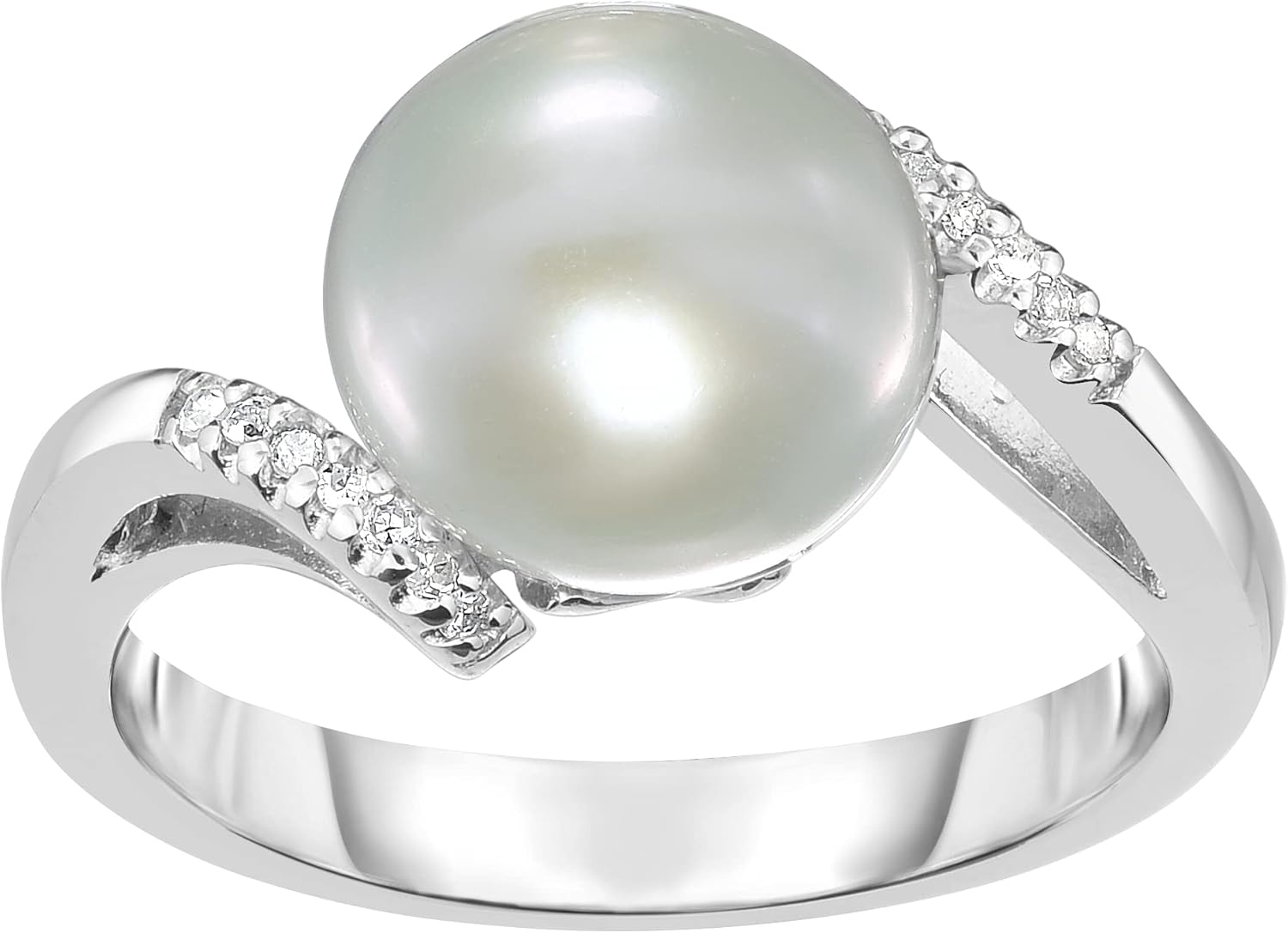 925 Sterling Silver Freshwater Pearl 9.5-10mm, Diamond Ring. Size 7 - Image 2