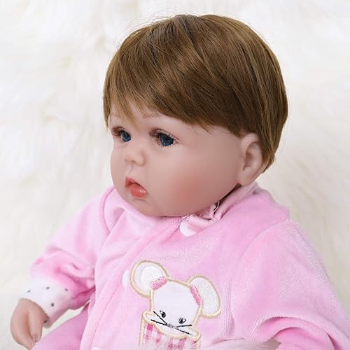 Miniatura 8 de ENADOLL Reborn Baby Doll realista de vinilo de silicona rosa ratón bebé de 16 pulgadas con peso de cuerpo suave realista muñeca de regalo para