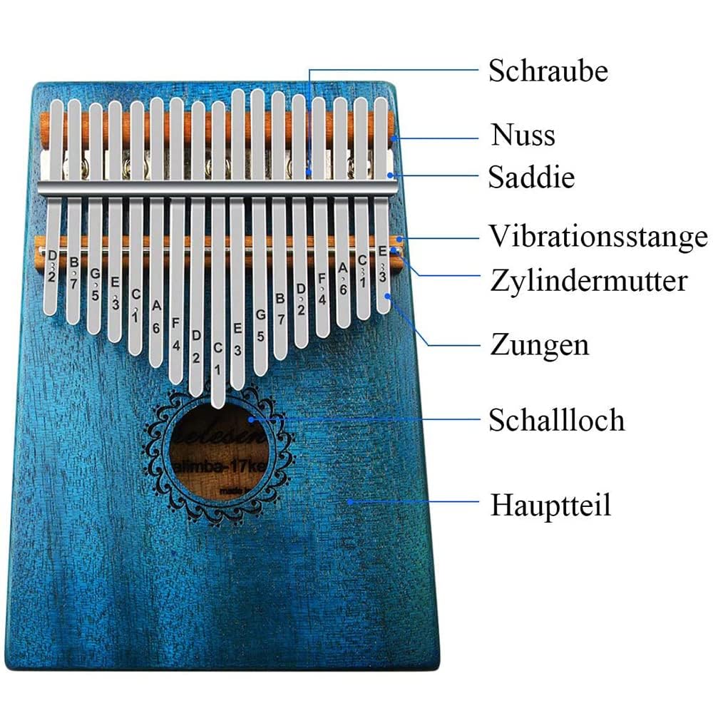 FLSEPAMB Kalimba 17 kluczy, kalimba na kciuk, z przewodnikiem naukowym, instrument kalimba może być używany jako prezent urodzinowy dla dorosłych lub dzieci (niebieski)