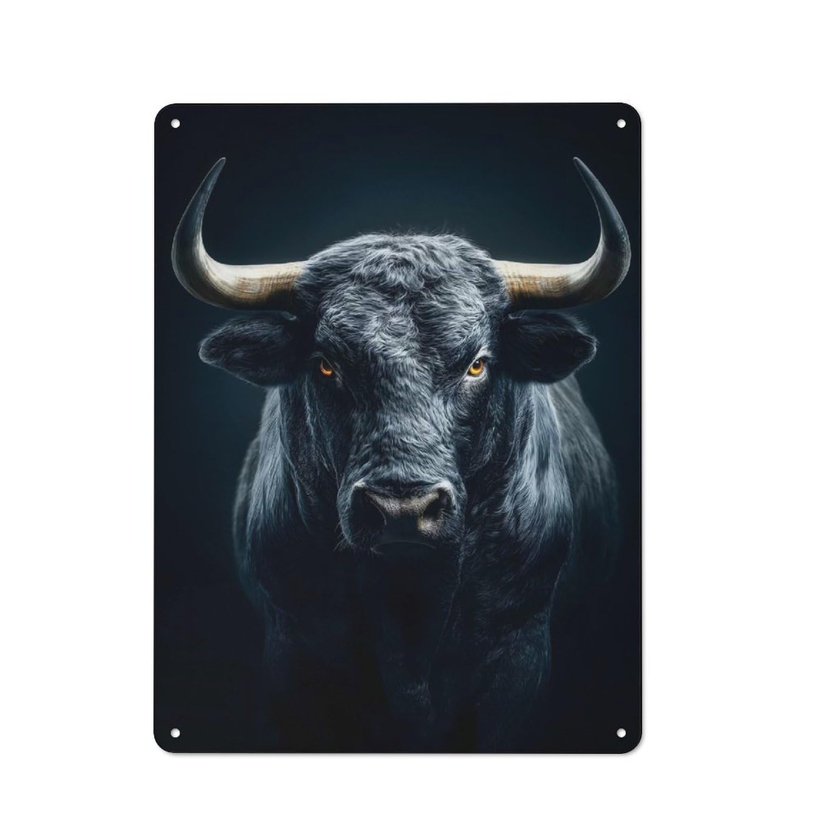Junmoney Style-14 Garden Style Tin Sign 40X30cm Featuring Dramatic Portrait Of A Black Bull, Shed Wall Decor For Patio Bar, Workshop, Shed Or Kitchen