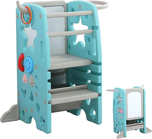 UNICOO - Taburete multifuncional para niños con doble riel de seguridad - Ajustable y antideslizante para uso en cocina y baño - Taburete Montessori