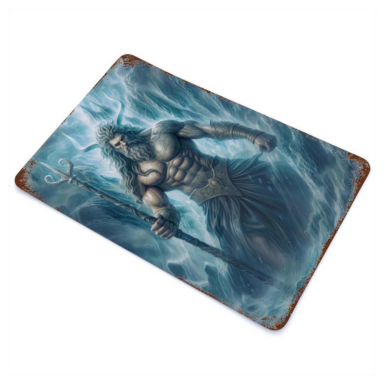 Poseidon Aged Metal Wall Plaque 11.8"x7.9", Industrial Home Decor for Pub, Kitchen And Man Cave Decor