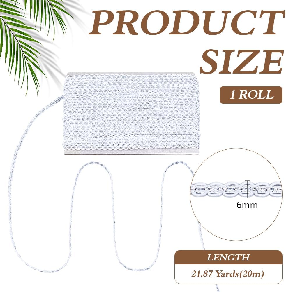 MAYJOYDIY 21.8 Yards Sliver Metallic Threads Lace Trim 0.2inch Wavy Edging Filigree Ribbon Polyester S Woven Braid Trim for Sewing Bag DIY Crafts Costume Curtain Lampshades