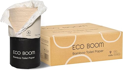 ECO BOOM Viscosa de papel higiénico de bambú, sin perfume, 9 rollos, certificado FSC, 360 hojas, paquete de 9