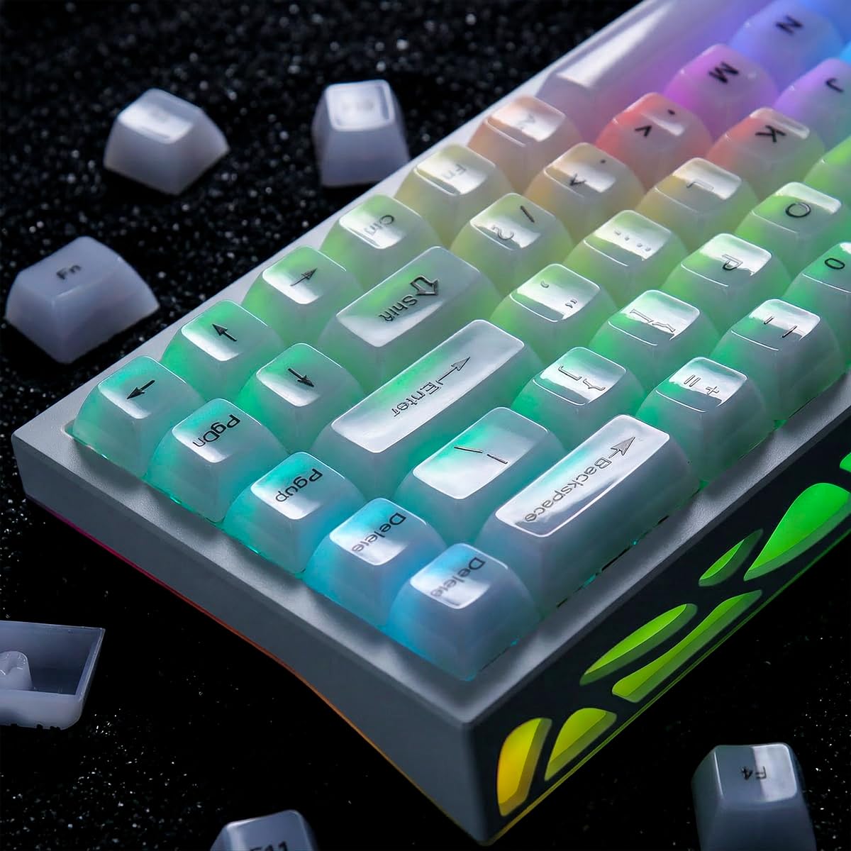 JakeTsai Crystal Jelly White Keycaps, 119 touches PC Keycaps Dye-Sub MDA Translucide Side Printed Custom Keycap for 61/68/84/87/98/100 Cherry Gateron MX Switches Mécaniques Keyboards