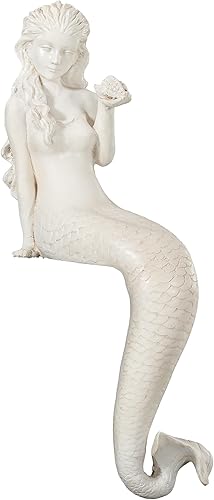 Miniatura 8 de Estatua de jardín de sirena, figuras grandes de escultura para exteriores de 25.6 pulgadas, bonita decoración de césped y patio en blanco antiguo,