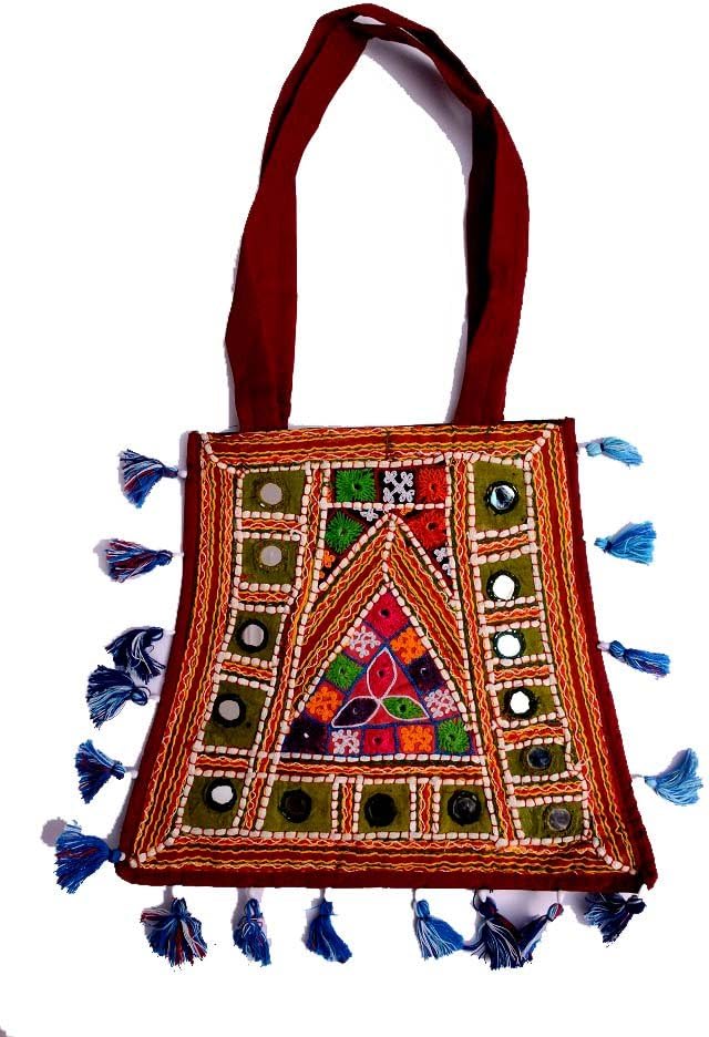 Hand Art India Handcrafted Kutchi Style Single Side Work Woman's College Bag