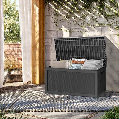 TARKARI 320 Gallon Lockable Resin Deck Box, Waterproof & UV-Resistant Outdoor Storage Box for Outdoor Cushion Storage, Garden Tools & Pool Accessories Storage, Black - Image 3