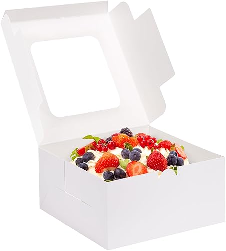 Miniatura 8 de Moretoes 40 cajas de pastel de 10 x 10 x 5 pulgadas con ventana cajas de pastelería blancas de papel para pasteles pasteles galletas pasteles