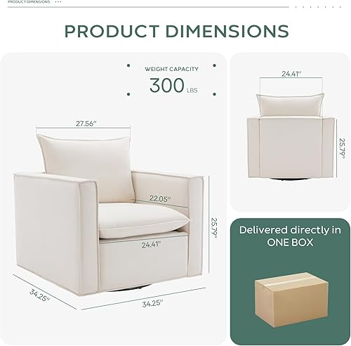 Miniatura 20 de COLAMY Juego de 2 sillas giratorias decorativas de 34 pulgadas, sillón tapizado con almohada de respaldo mullido, moderno y cómodo para dormitorio,