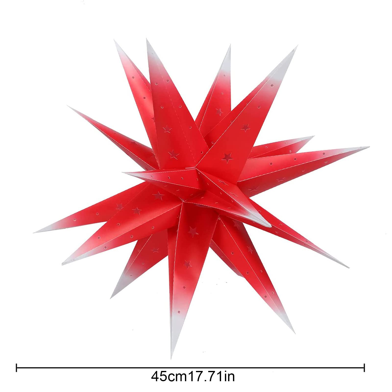 Puntale per albero di Natale, lanterna a stella in PVC da 45 cm, stringa di luci a forma di stella a 18 punte con lampadina, decorazione a forma di ciondolo appeso a forma di stella scavata per intern