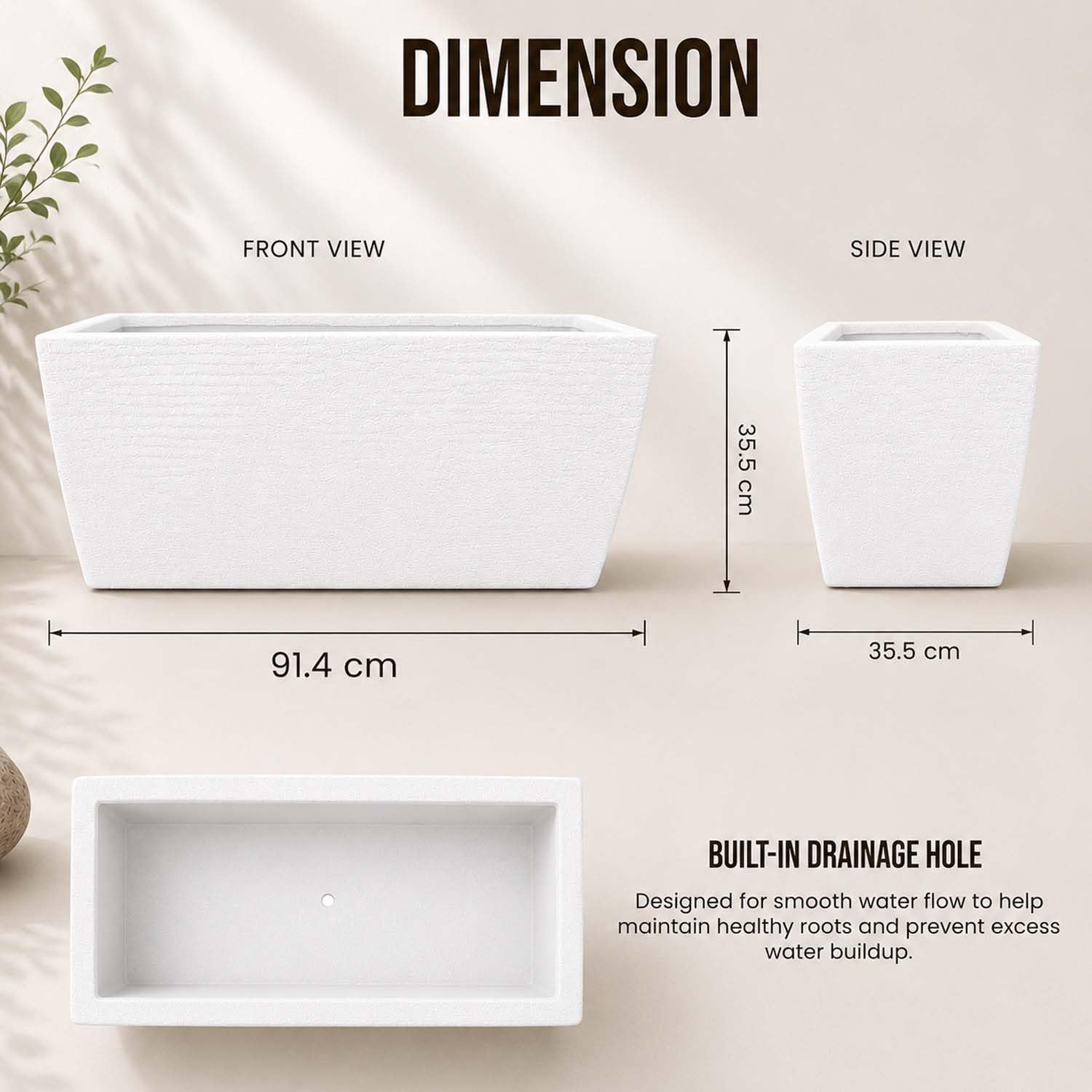 Go Hooked Leios Planter - Marble Rectangular Pot -2