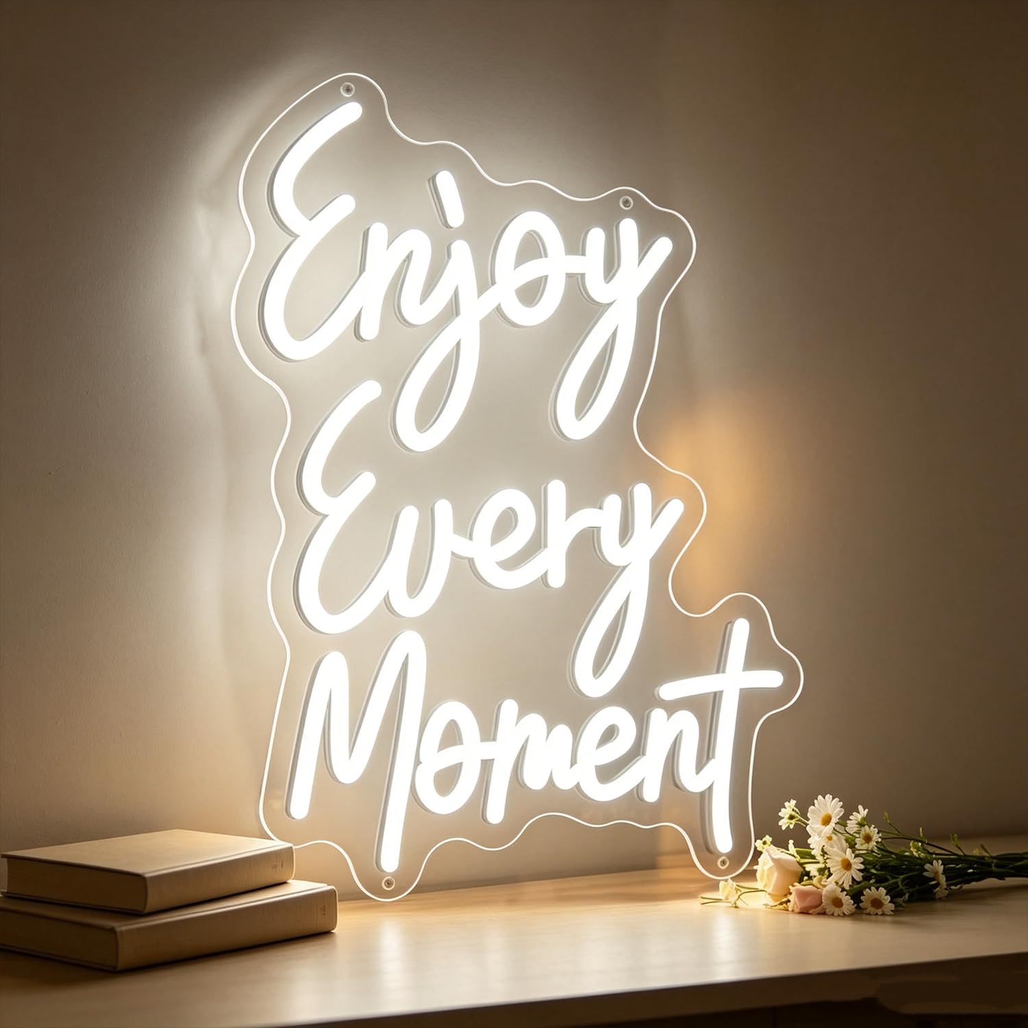 Enjoy Every Moment Neon Sign LED Neon Letter Sign Light Up for Wall Decor, Dimmable USB Powered Neon Light for Bedroom Bar Club Restaurant Salon Party Decor