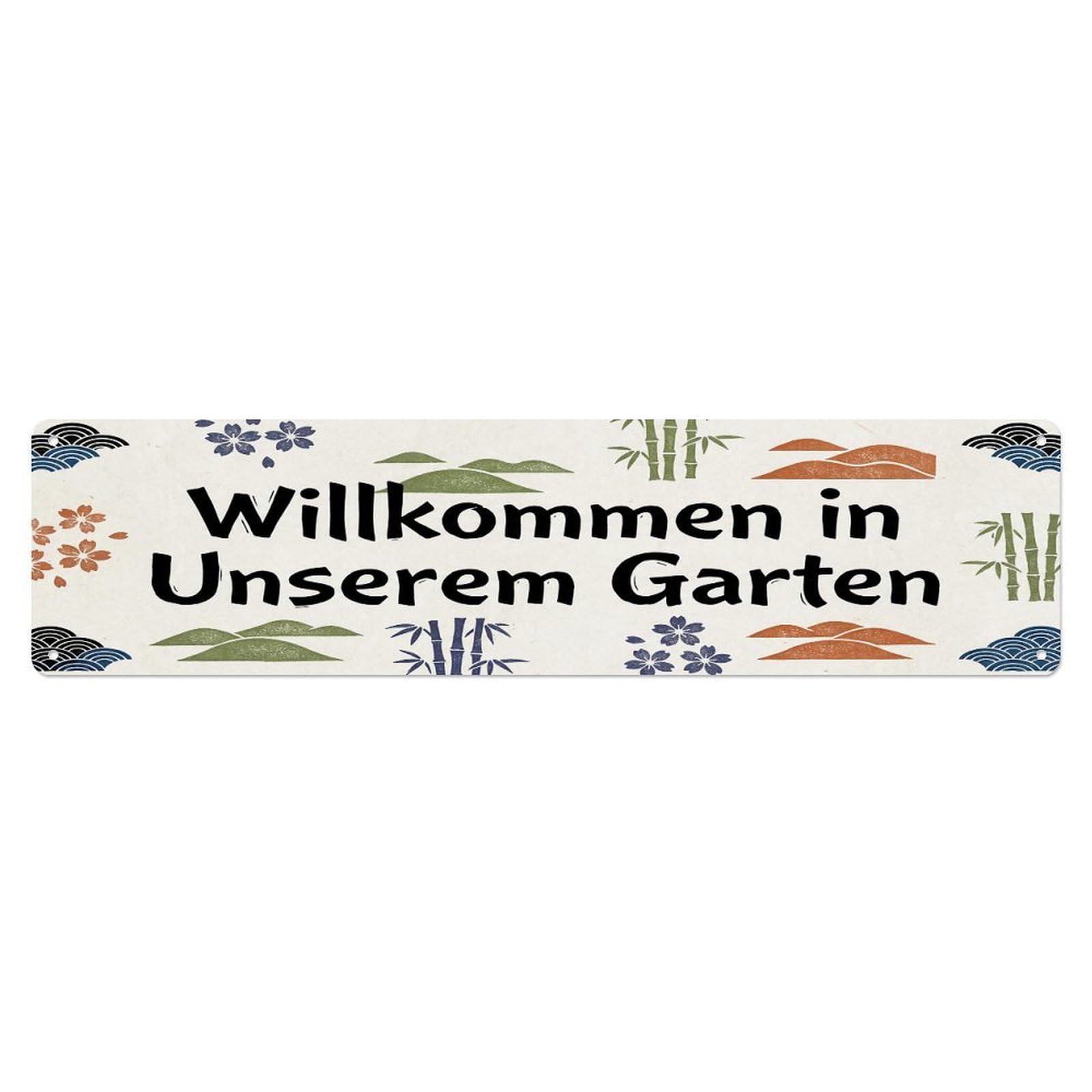 Vintage Welcome to Our Garden Woodblock Japanese Metal Tin Sign
