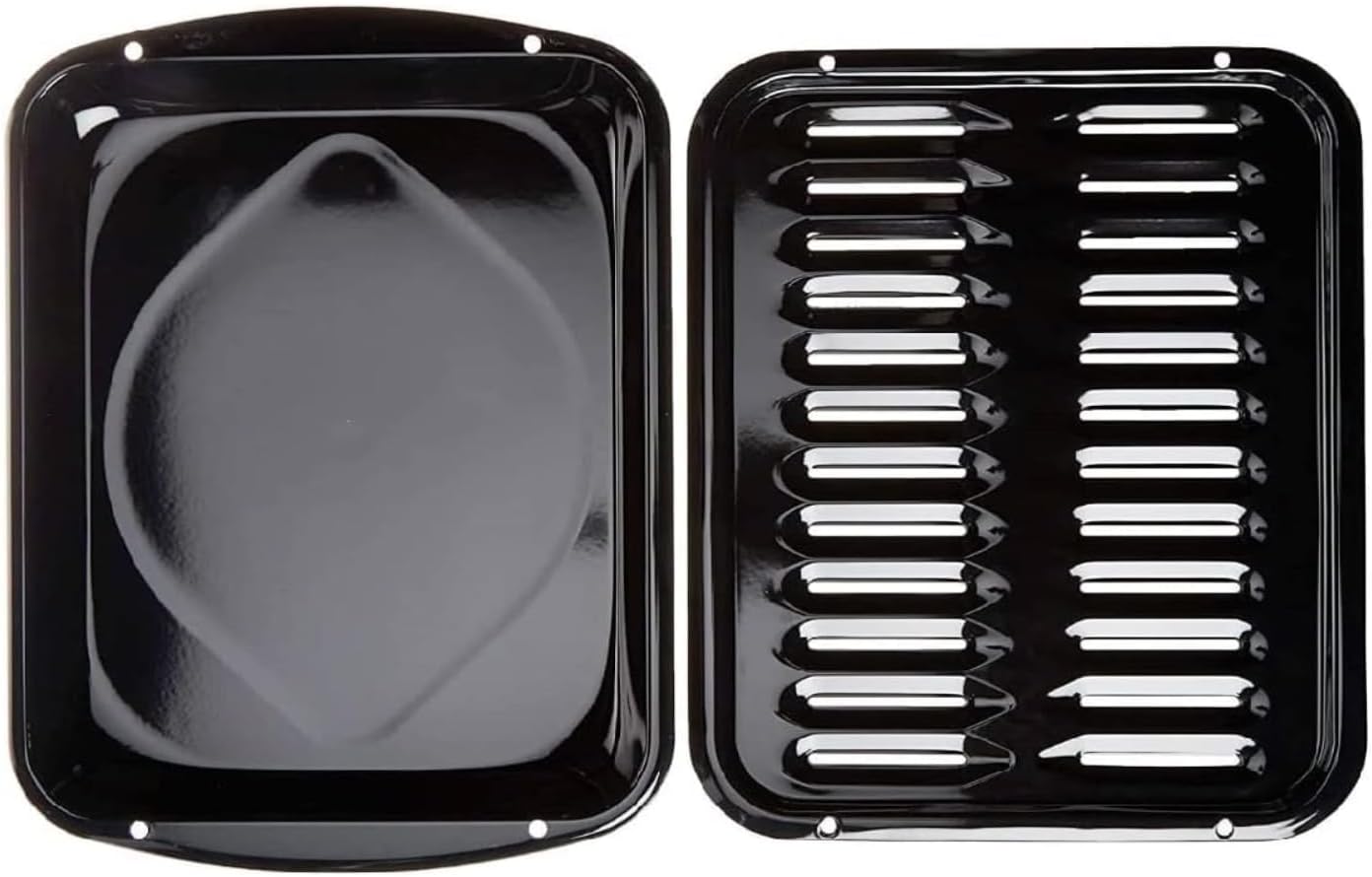 Porcelain Broiler Pan w/Grill Replacement for Whirlpool, KitchenAid Amana, Magic Chef Range, Wall Oven, Microwave Oven Combo, Microwave (1-1/2 inches x 12-3/4 inches x 16-3/4 inches)
