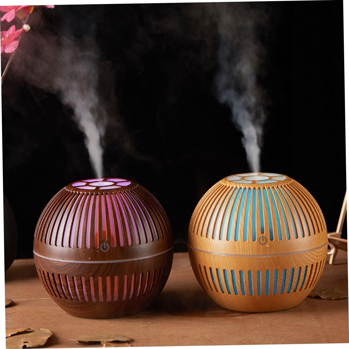 mobigon Wood Cool Mist Ultrasonic Humidifier for Room Moisture, Aroma Diffuser for Home, 200ml Essential Oil Diffuser with 7 Colorful Night Light, Auto Shut-Off, Home, Office, car (F.Light Brown)
