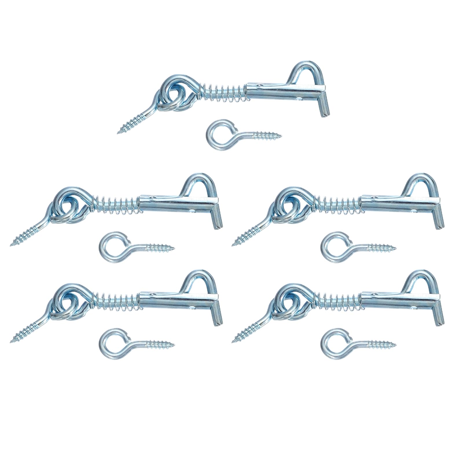 sourcing map 5Pcs Cabin Hook Eye Latch, 2" Zinc Plated Iron Spring Hook and Eye Safety Latch with Mounting Screw for Wood Window Door and Cabinets