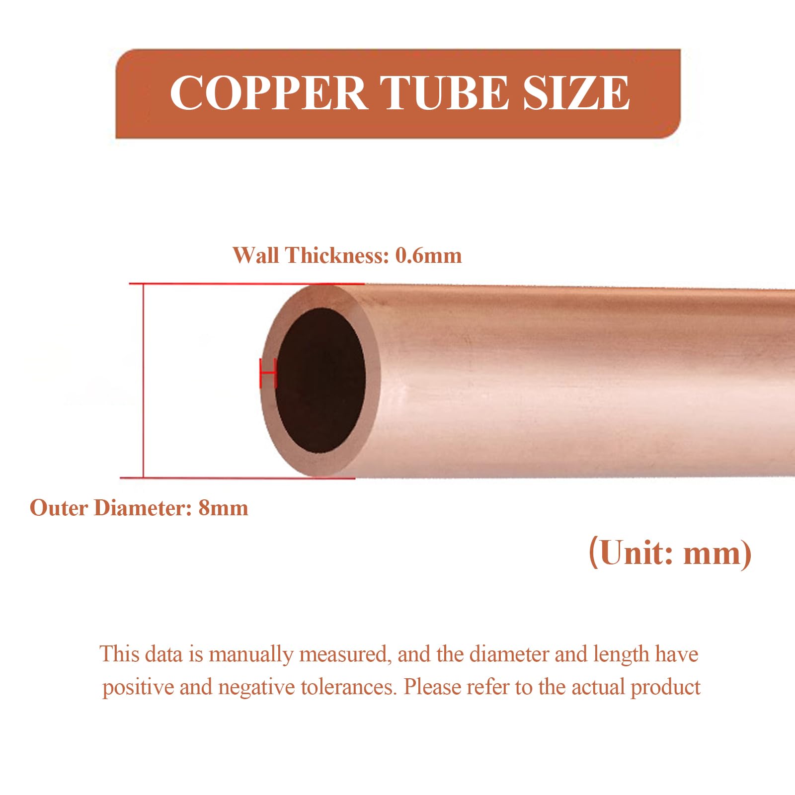 Tubo di rame T2 da 5 metri, spessore della parete 0,6 mm, diametro esterno, diverse dimensioni for impianti idraulici di refrigerazione(OD 8mm)