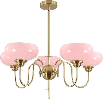 Pink Sputnik Ceiling Light Fixture Modern Pink Bubble Chandelier Large Glass Globe Chandelier Light Fixture Brushed Brass Gold Pendant Light for Dining Room Living Room Bedroom