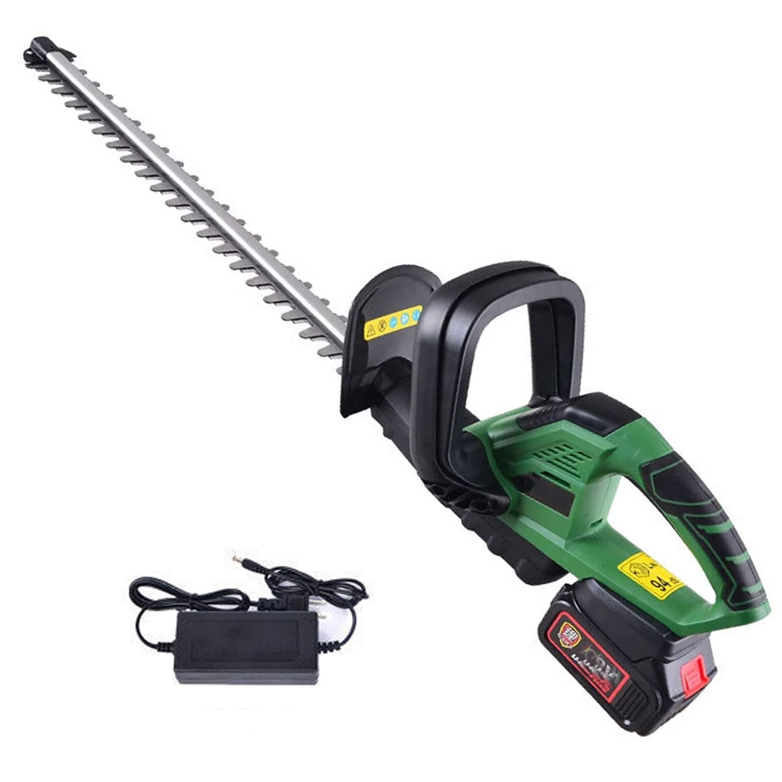 Cortasetos de Batería de Litio 21V para 4,0Ah con Cuchilla Giratoria de 51cm, Doble Interruptor y Doble Asa, Hoja Asimétrica, Diseño Compacto y Ligero, Incluye Funda de Espada, Batería y Cargador