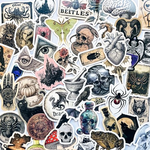 50 Stück Gothic Dark Academia Sticker Pack - Vintage Sombrío Medieval Oculto Sobrenatural Brujería Goth Pegatinas para portátiles, diarios, botellas de agua