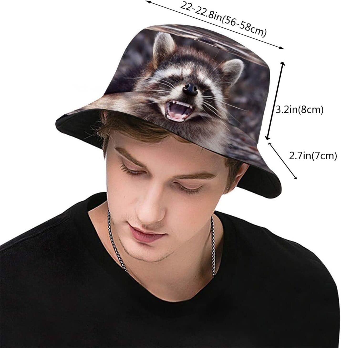 Cute Raccoon Bucket Hat Brim Cap Sun Hat Cute Fisherman Hats Packable Cap Animal Hat for Adults - Image 3