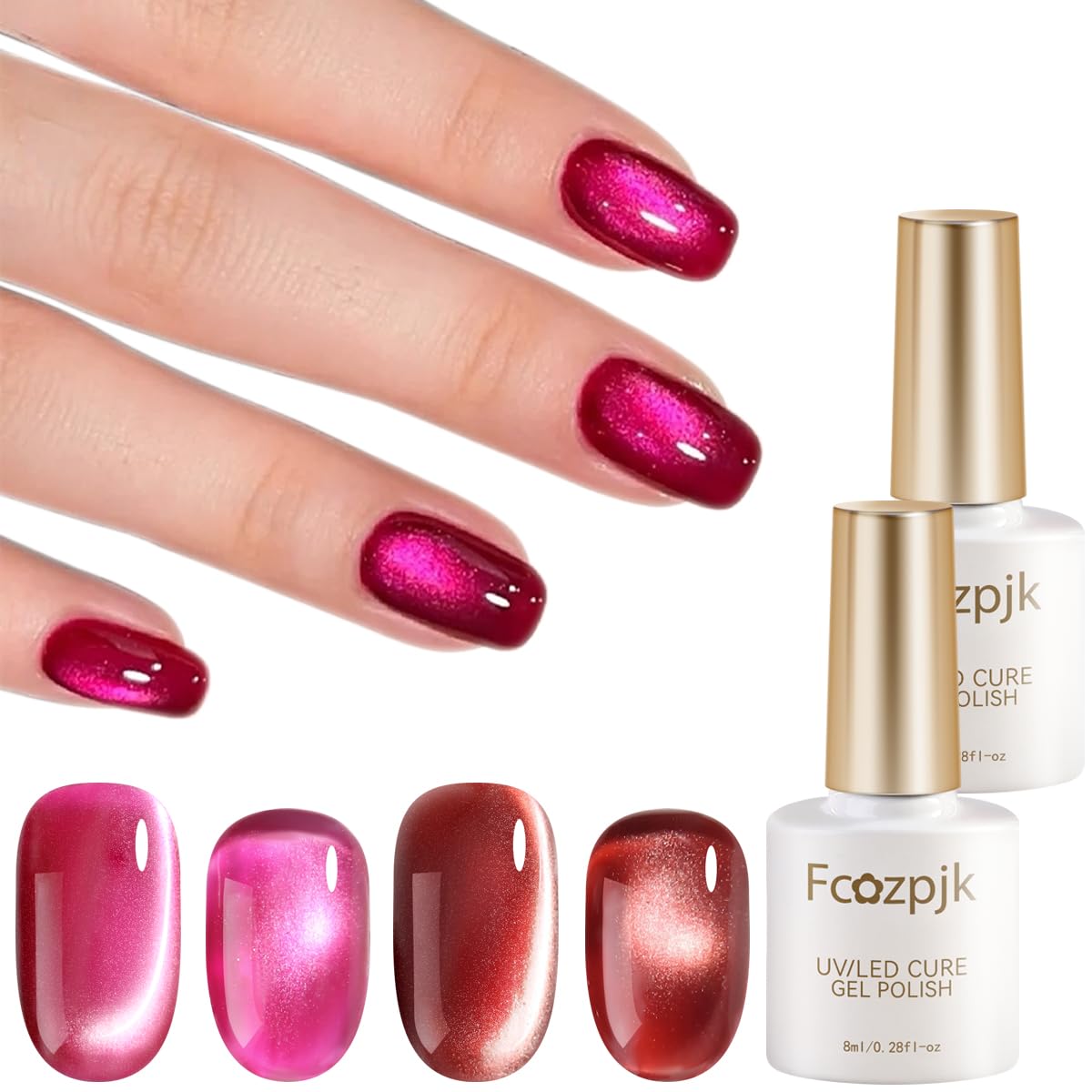 Red Cat Eye Gel Nail Polish, 2PCS Cherry Red Hot Pink Glass Cat Eye Gel Nail Polish Translucent Jelly Nail Polish Shiny Velvet Nail Gel Manicure Salon Gel Supplies Nail Art Design Home