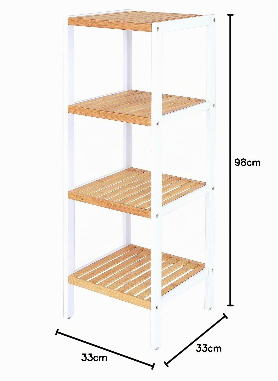 tavora Estantería de Madera con 4 estantes 33x33x98 cm, Natural/Blanco