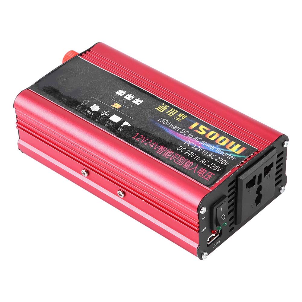 Przetwornica samochodowa, metal + tworzywo sztuczne 1500W przetwornica samochodowa ładowarka USB Adapter konwertera zmodyfikowana fala sinusoidalna DC 12 V/24 V na AC 220