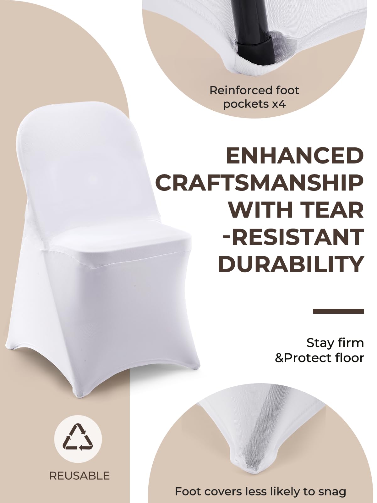 FOHERE Folding Chair Covers 30Pcs Stretch Spandex Chair Cover, Universal Fitted Slipcovers, Washable Chair Cover Protector for Wedding Party Banquet Holiday Celebration Decoration, White