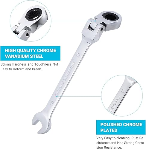 Miniatura 4 de B4B BANG 4 BUCK Llave combinada de trinquete de 0.551 in, llave de trinquete métrica de cabeza flexible con 72 dientes y 5 movimiento llave de