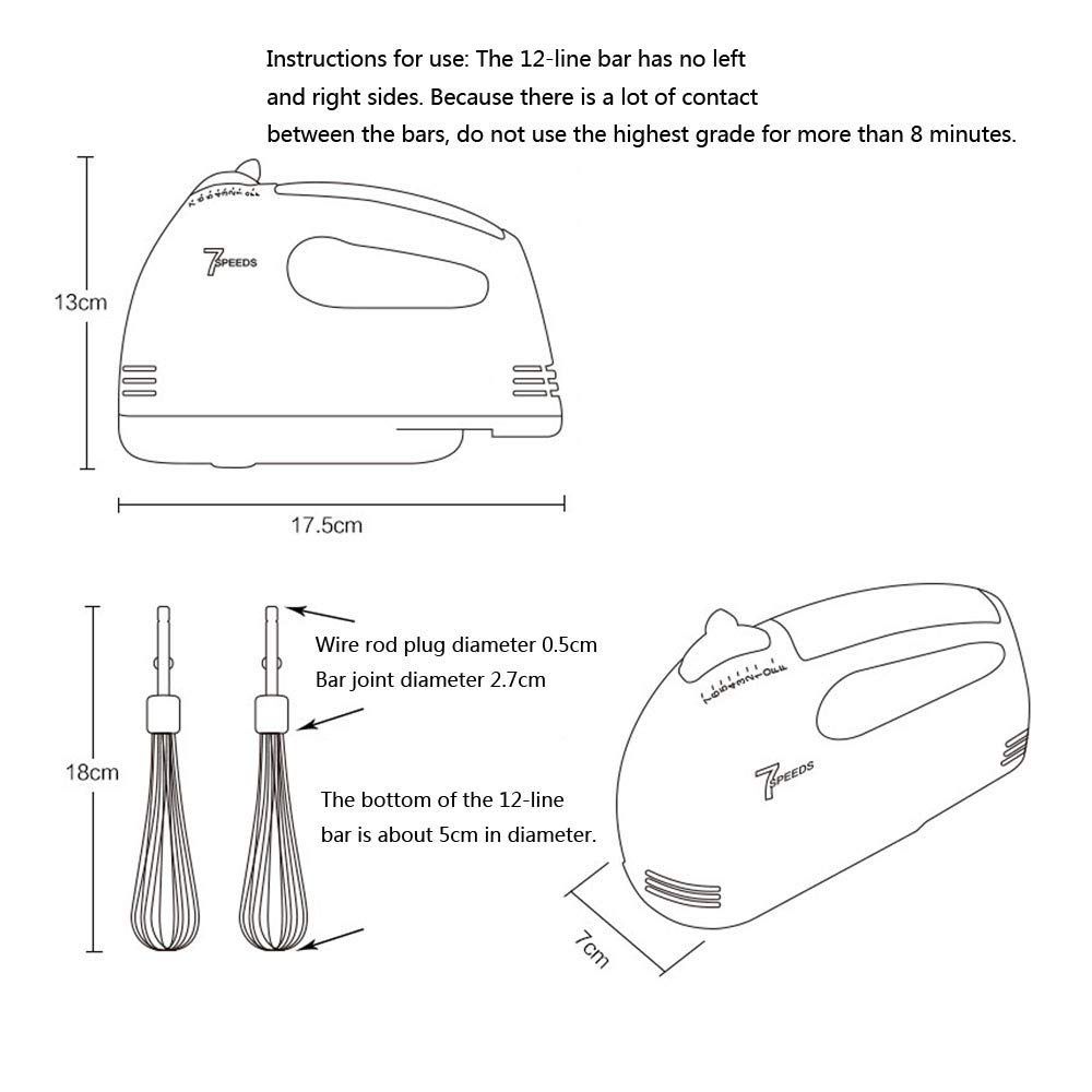 Batidora de Mano Batidora eléctrica Batidora Manual de 7 velocidades Batidora Profesional de Alimentos y Pasteles para Hornear con botón Turbo Batidora Profesional Incluye batidore