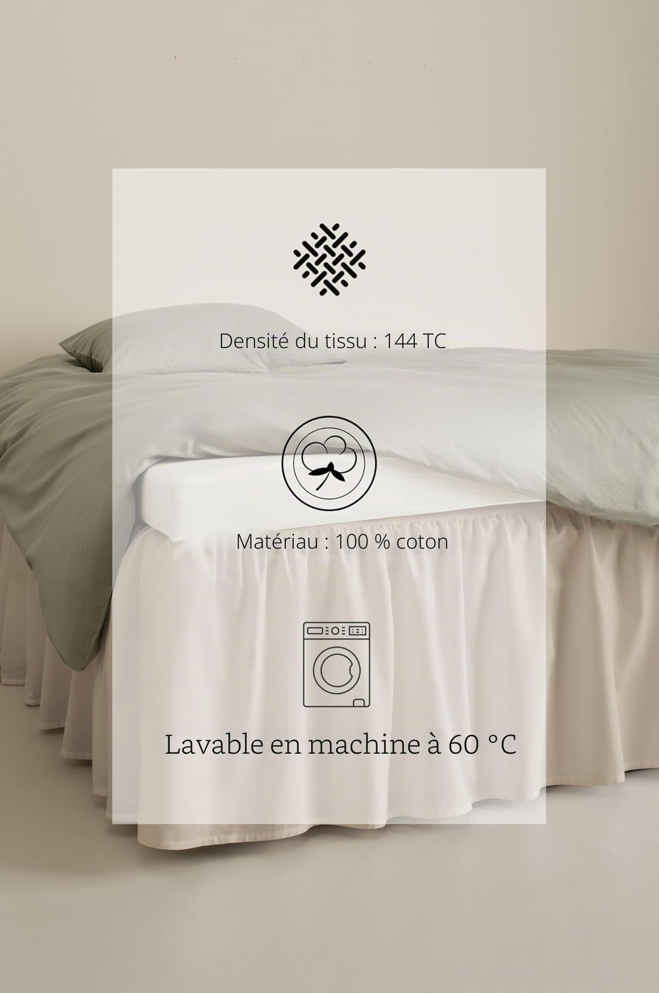 Jotex Zack Drap Tour de lit 45 cm qualité Biologique Beige 160 x 200 cm
