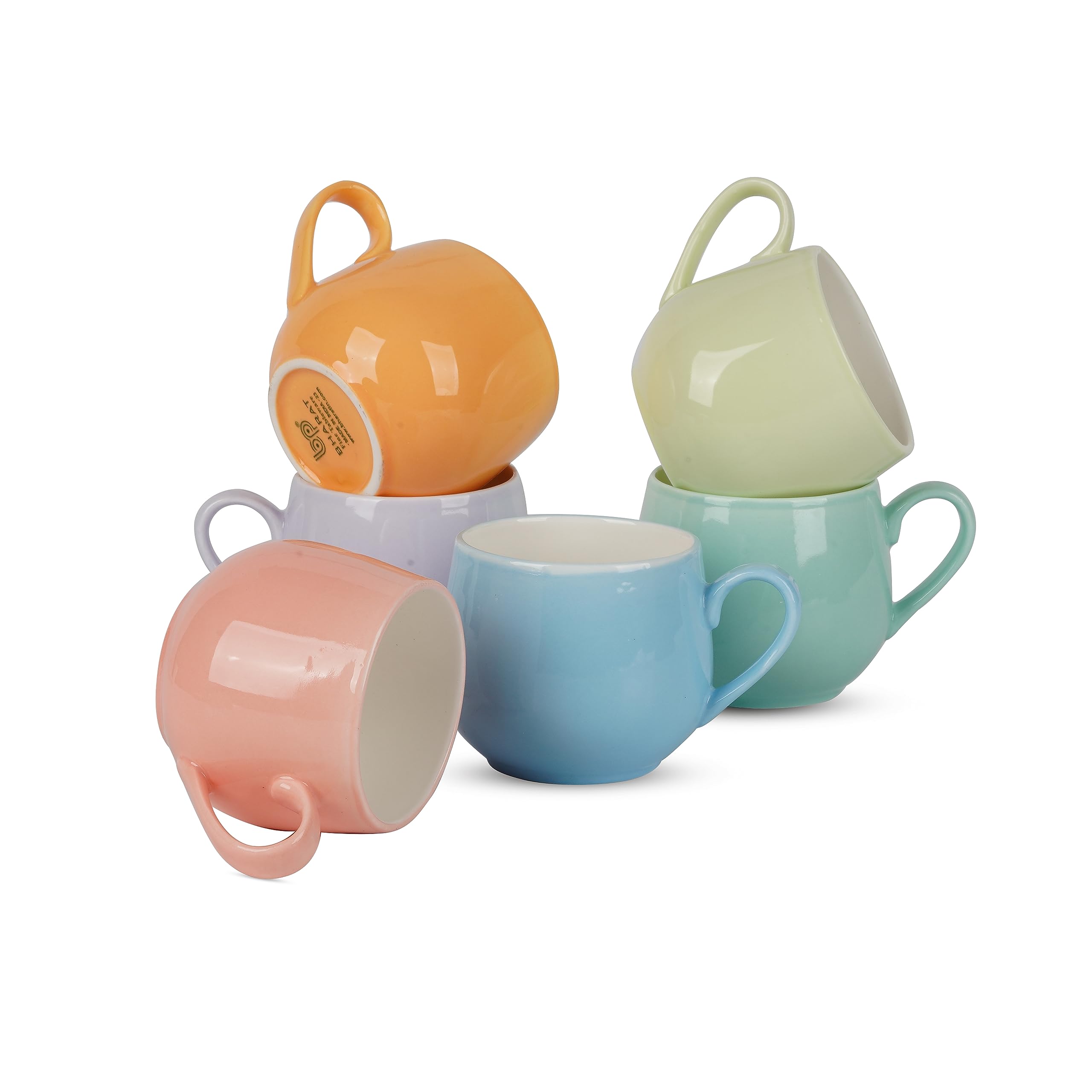 E - Ezra Bone China Tea Coffee Cup Mug | 180 ML | Microwave Safe | for Hot & Cold Coffee, Milk & Tea Cup | Glossy Finish Mugs | Coffee Mug Set of 6 (DS3)