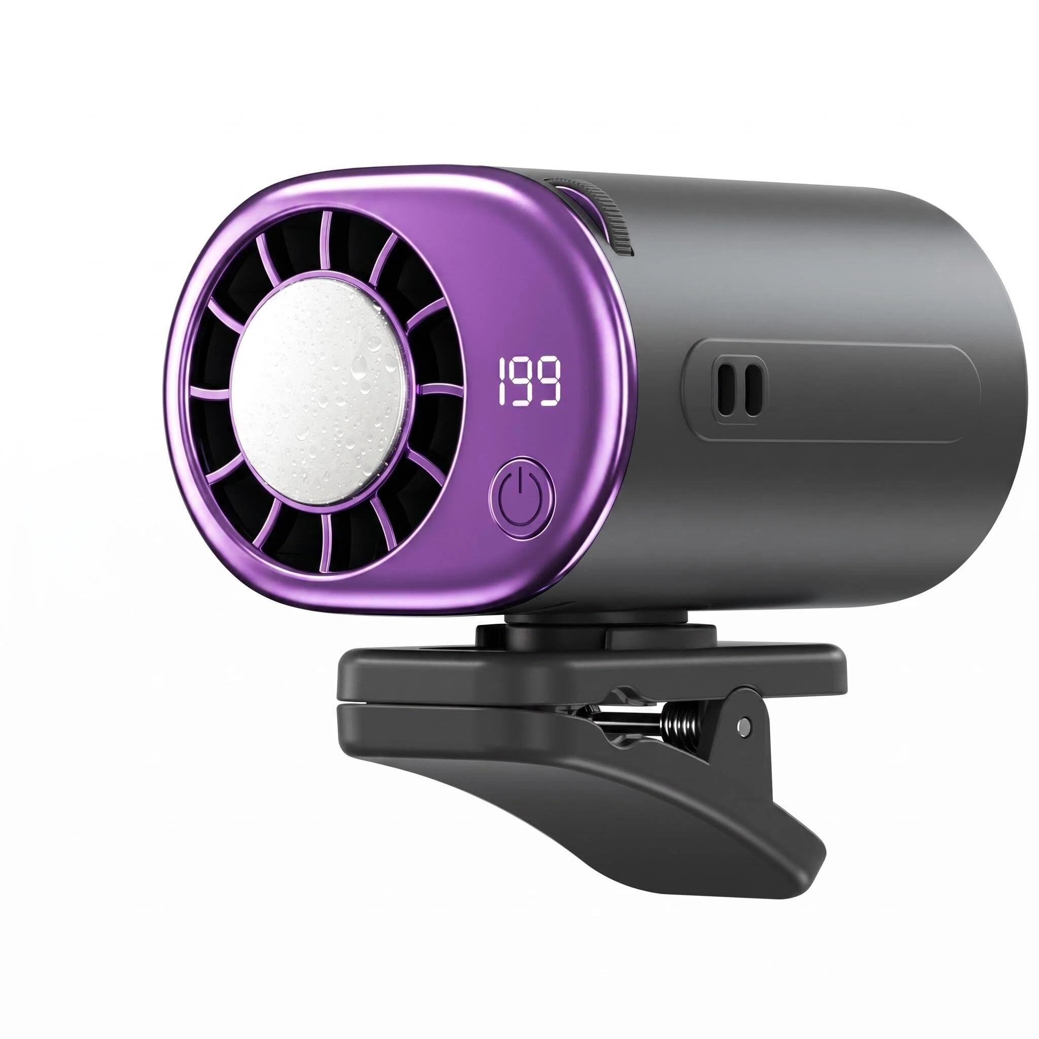 BRTNUP Car Clip on Air Conditioner Fan, Portable Clip on Fan with LED Display, 199 Speeds 360° Rotation Rechargeable Personal Cooling Fan for Car Office Home Desk Pram Travel (Black)