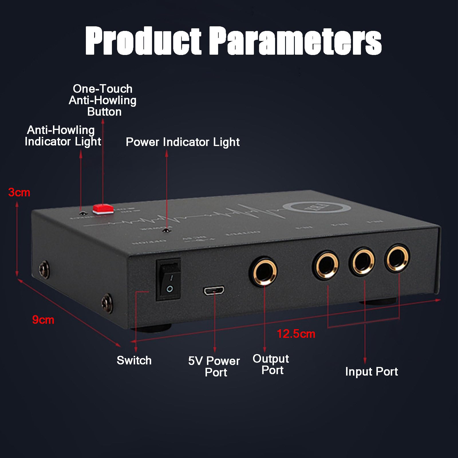 Soppressore Di Feedback, Processore Audio Digitale, 3-In 1-Out, Soppressore Di Feedback Del Microfono Wireless, Automatico Anti-Ululato, per Performance Sul Palco Conferenza