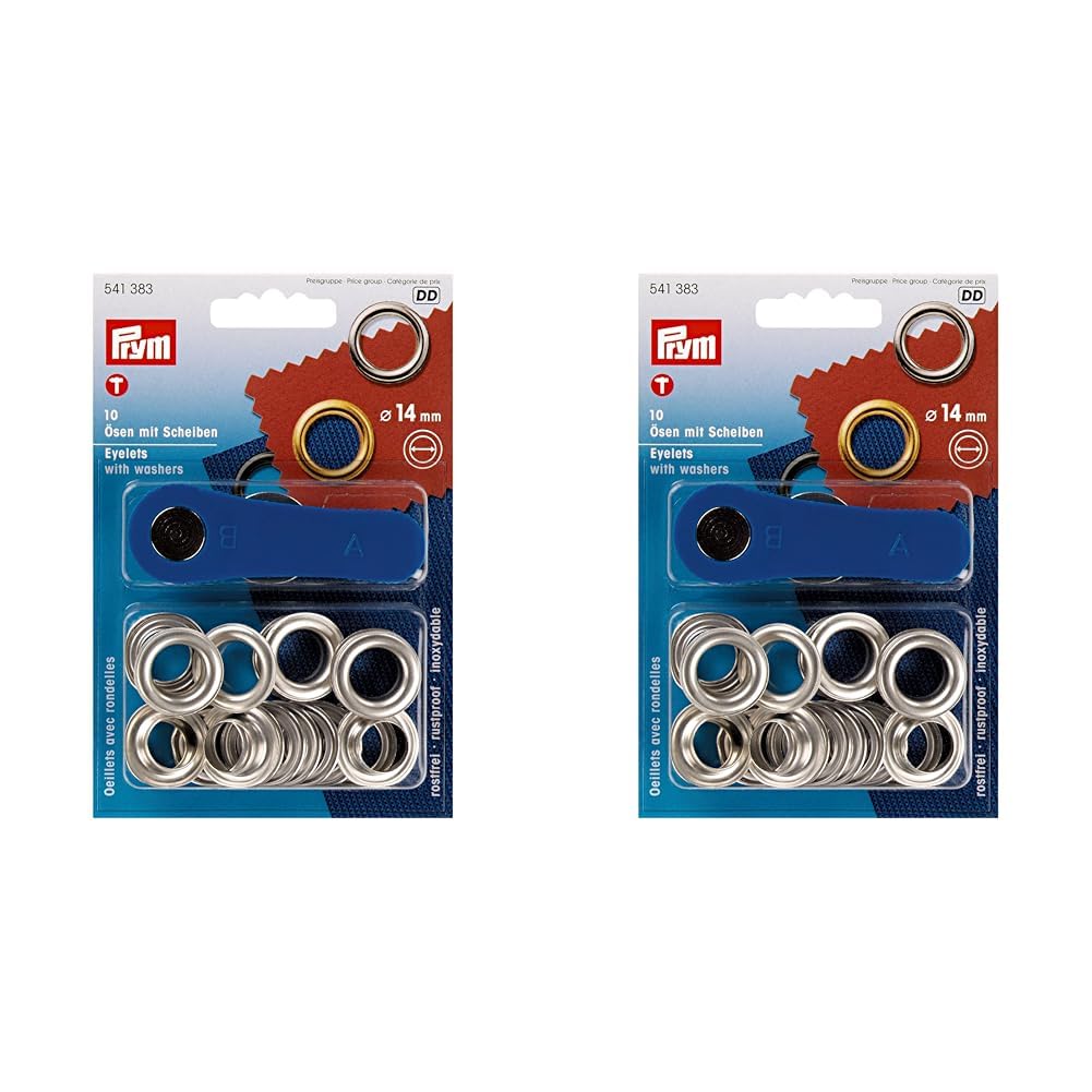 Prym PRYM_541383 Ösen mit Scheiben, Messing, Silber, 14 mm (Packung mit 2)