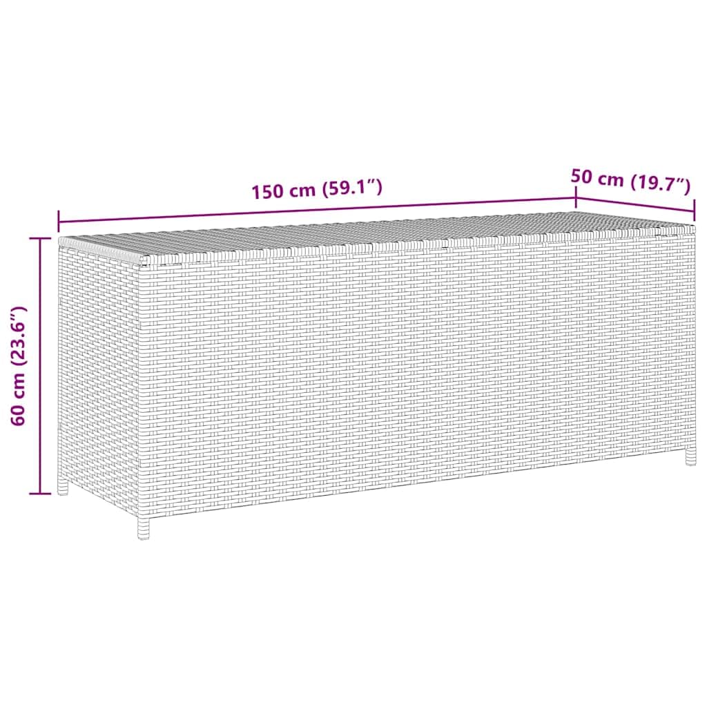 Garden-Auflagenbox Schwarz 150x50x60 cm Poly Rattan mit Sitzfunktion, wetterfestem Stauraum, abschließbarem Deckel und robustem Stahlrahmen für Balkon Terrasse Outdoor