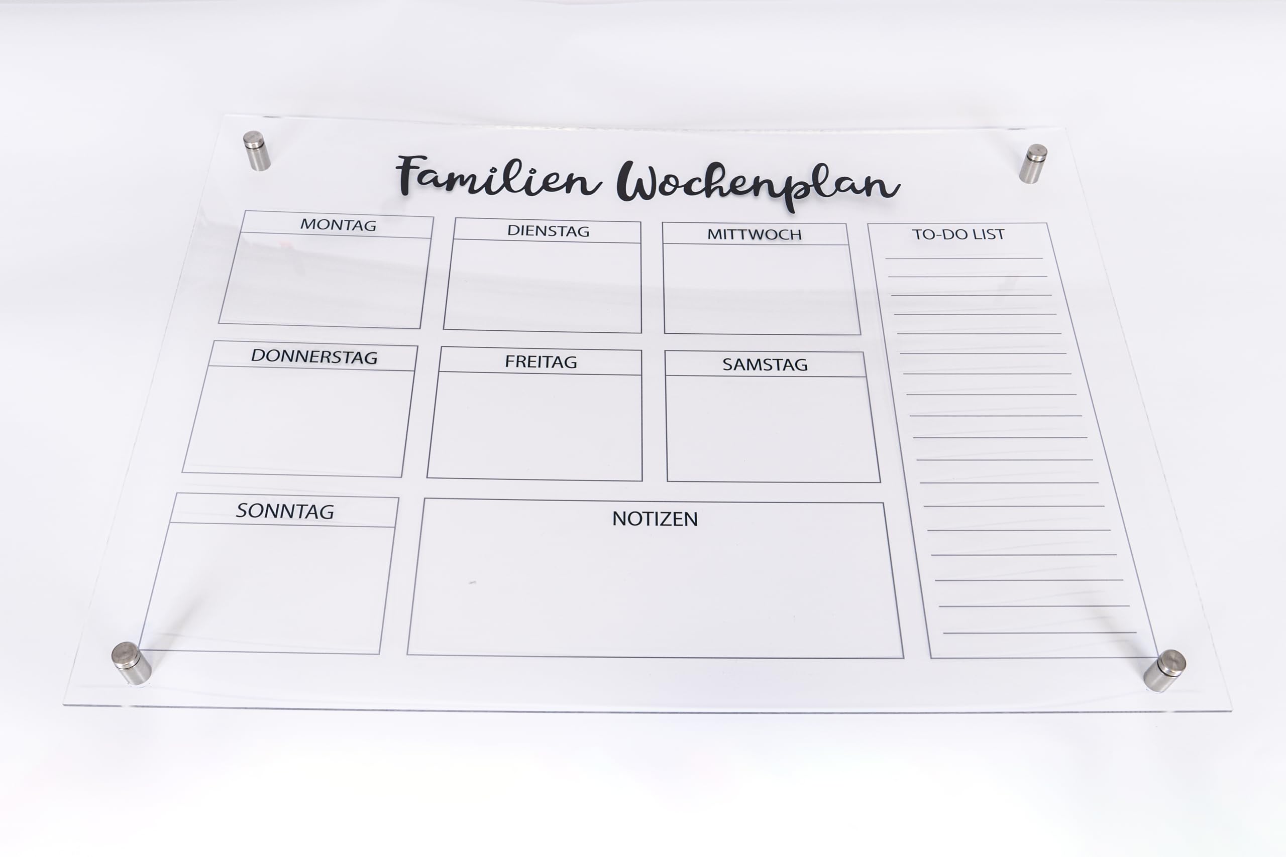 Queence Acrylglas Wochenplaner abwischbar 60x40 cm | Wochenplan transparent | Geburtstags-Kalender | wiederverwendbar | Familienplaner | Notizen | Terminkalender | Wandkalender | Monatskalender