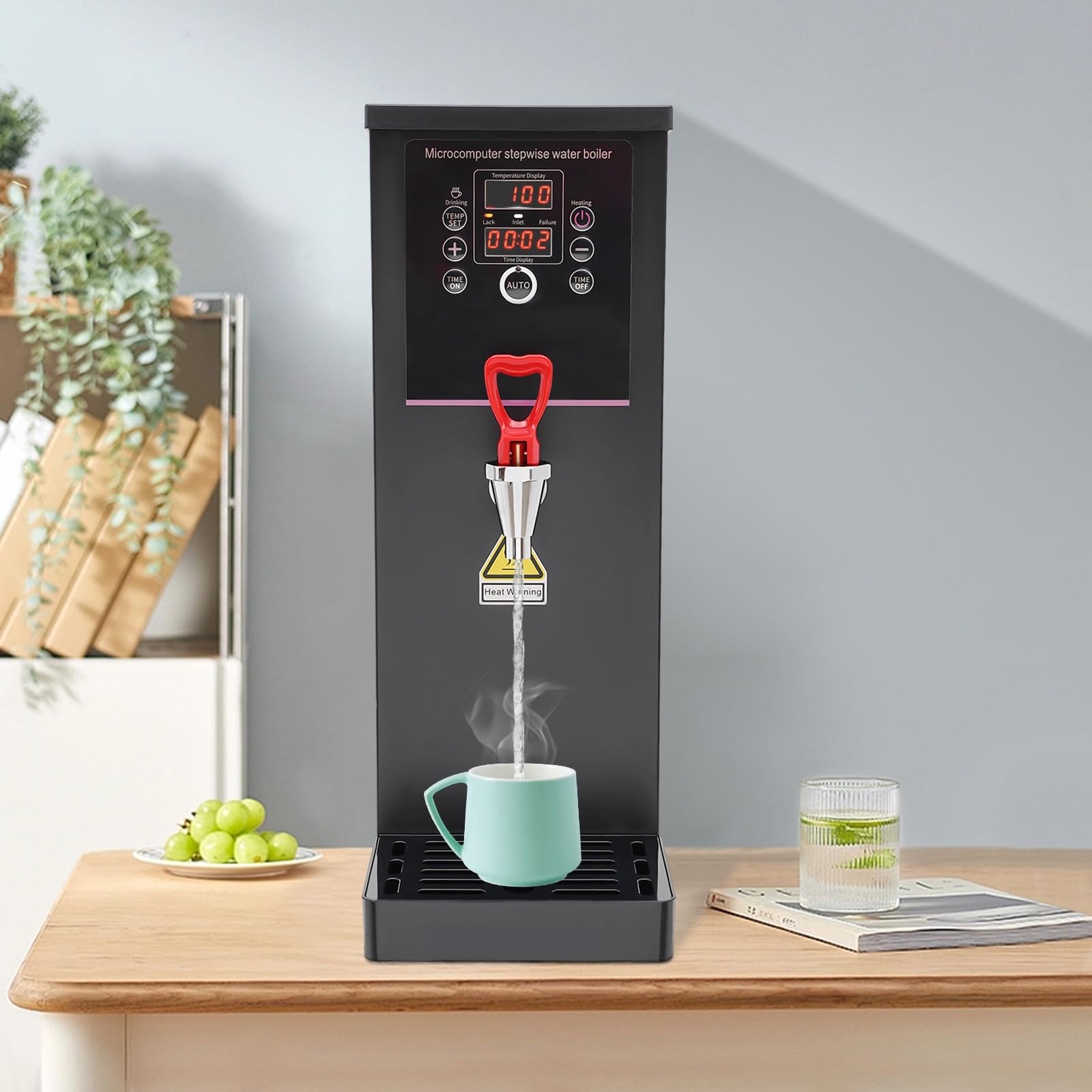 Electric Water Boiler, Commercial Hot Water Dispenser, Countertop Stainless Steel Water Boiler with Digital Display, Time Setting Auto Power On/Off, Automatic 2500W Rapid Heating (Black, 10L/2.64Gal)