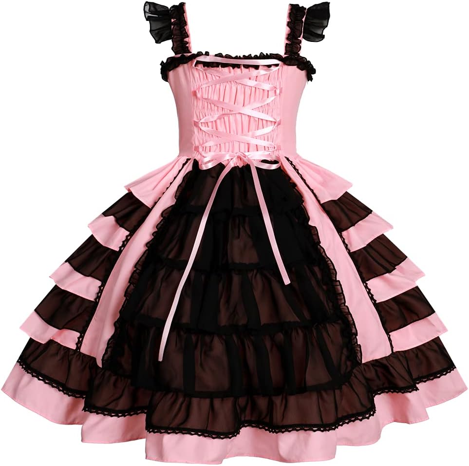Women Sweet Lolita Dress Victorian Sleeveless Princess Halloween Cosplay Costumes Lace Layers Maid Dresses - Image 2