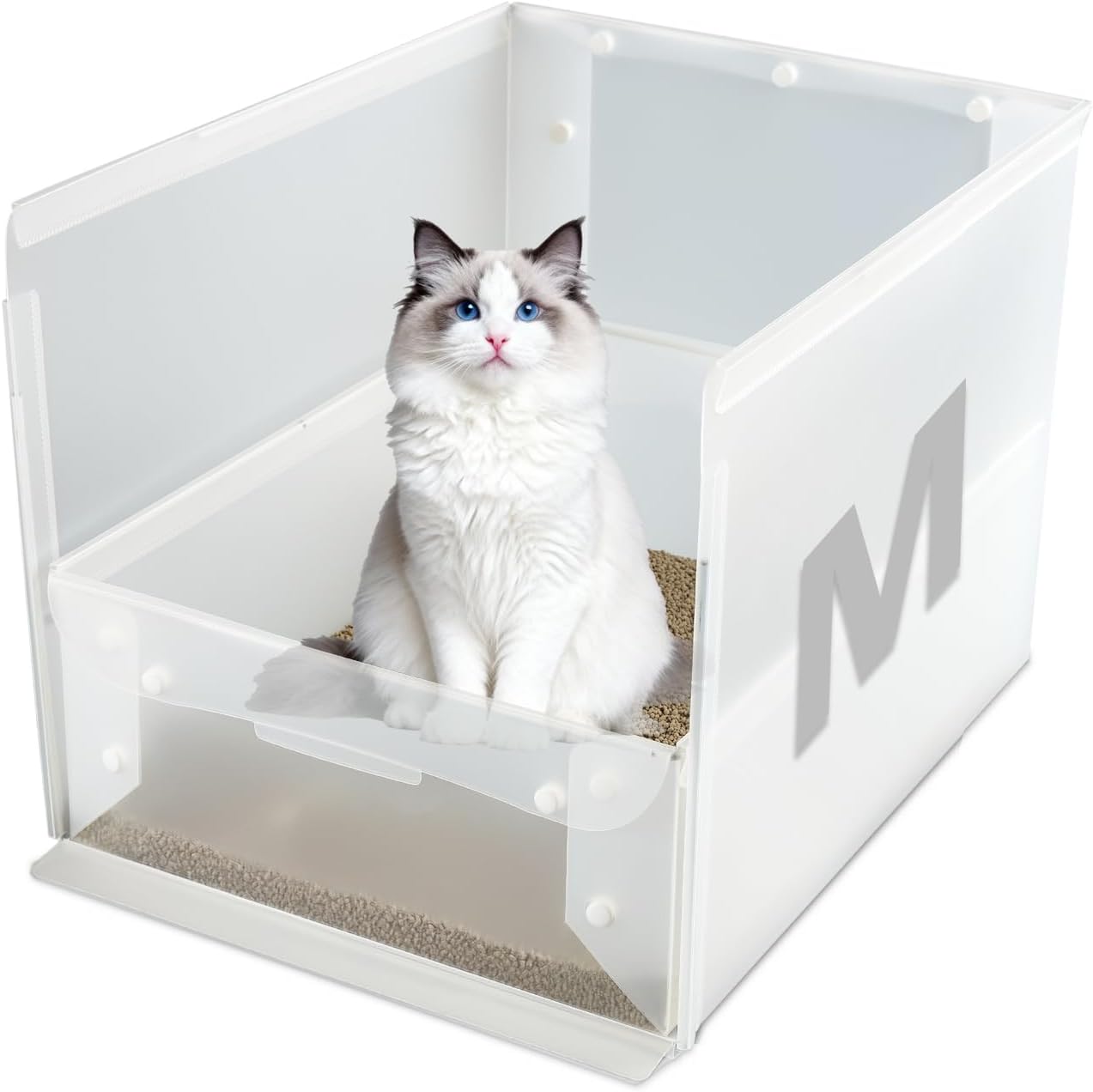 Portable Cat Litter Box Enclosure Furniture,Kitty Large Travel Litter Box for Privacy Without Leaking, Portable, Easy to Clean Easy to Assemble Foldable 18''L X 14''W X 13''H (White, Medium) White Medium