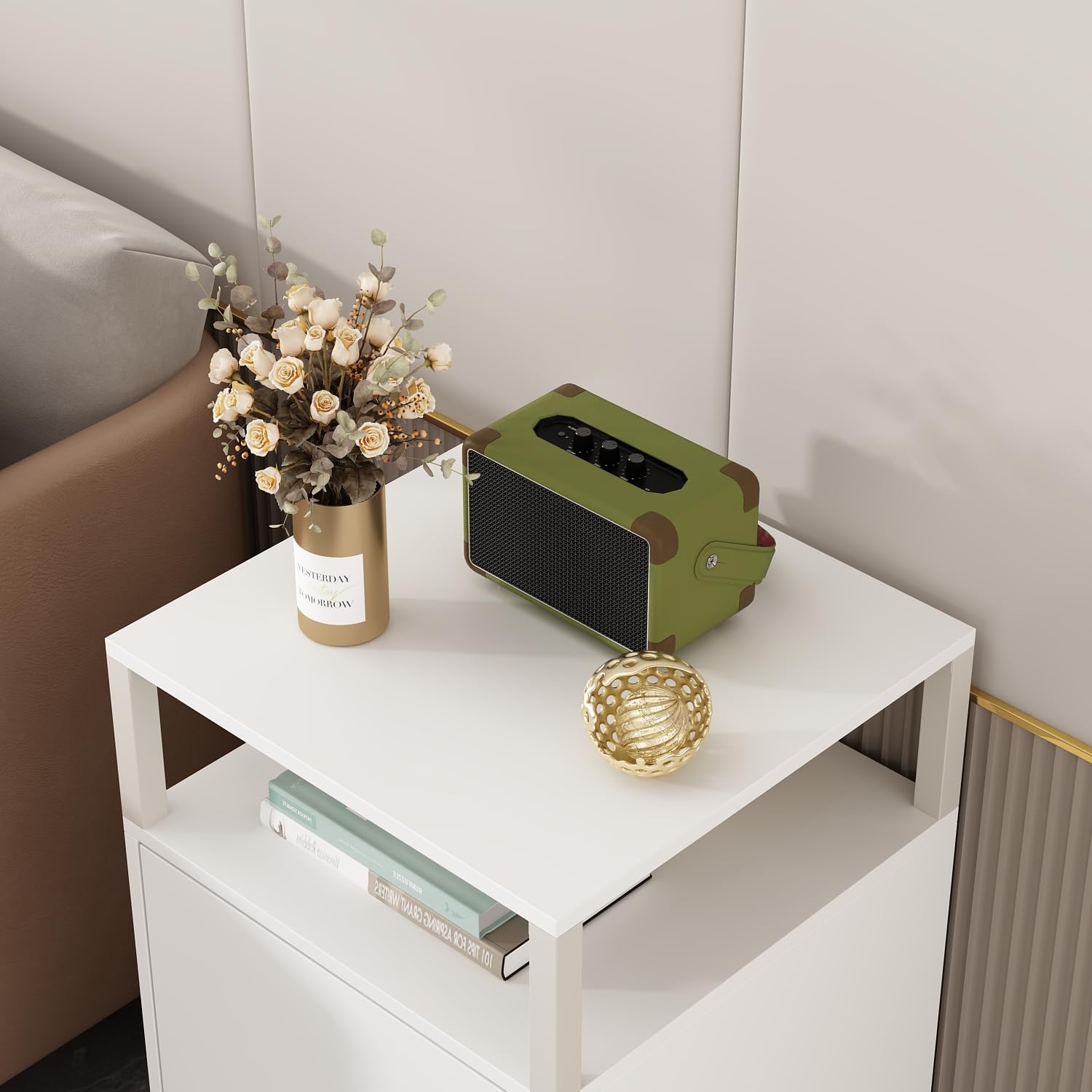 Kehrmaschinenschrank, Kleinlagerschrank, Wasserbarschrank, Multifunktionaler Kleinlagerschrank mit 1 offenen Regal und einem Schrank für Wasserbar, Beistelltisch, 80 x 44,4 x 45 cm, weiß, MDF