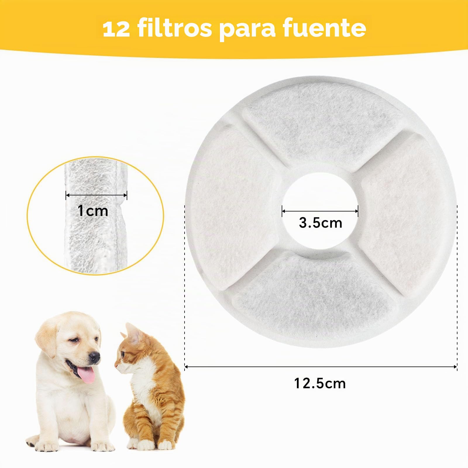 KOMABLEN 12 Piezas Filtros Fuente Gatos, Filtro Fuente Gato Redondo de Repuesto, Filtración Cuádruple Filtro Bebedero Fonte de Agua Carbón Activado de Resina Perro Animal