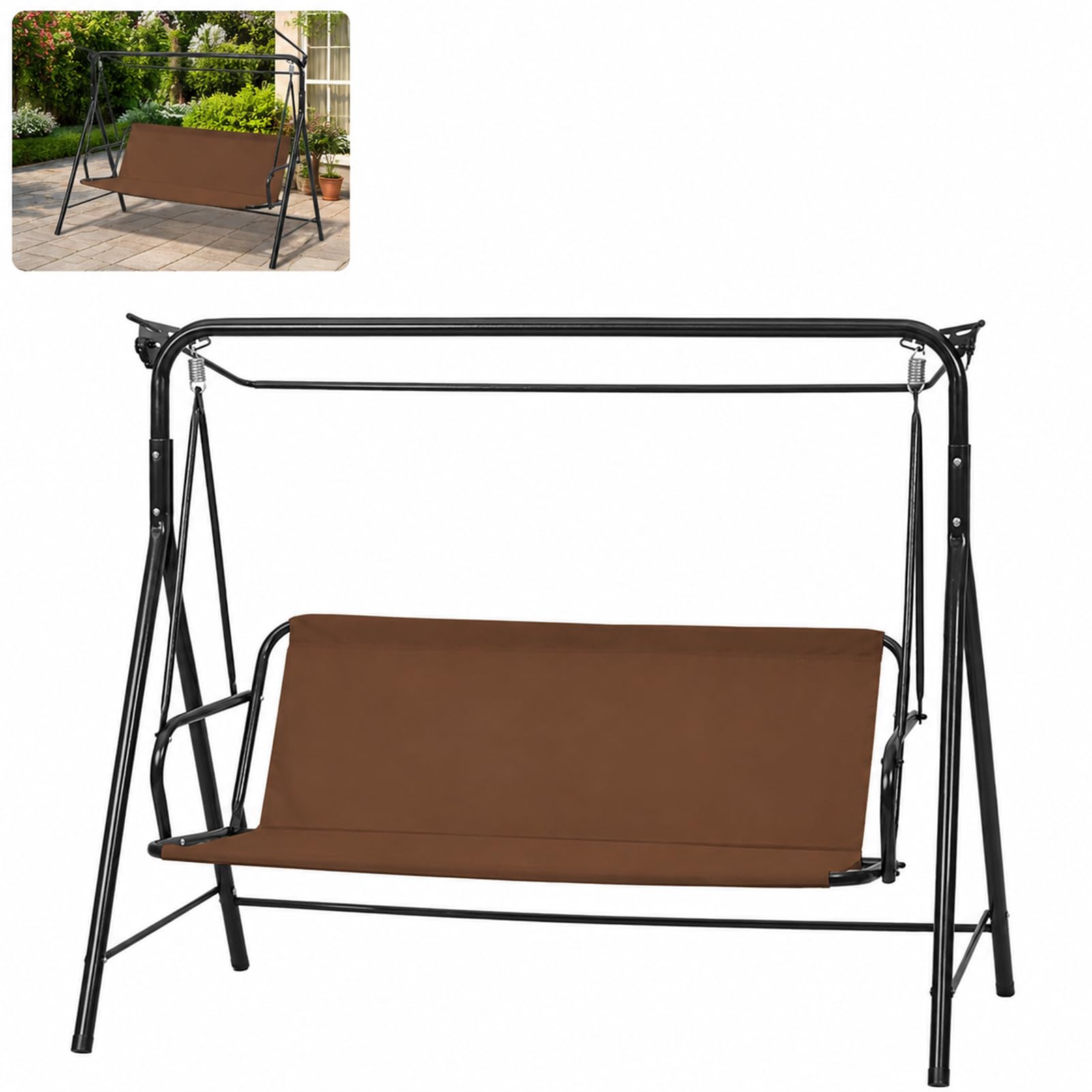 Porch Patio Swing Seat Cover Replacement, 600D Thicken Oxford Waterproof Replacement Fabric for Outdoor Garden Swing 2/3 Seater Chair (144 * 45 * 55cm,coffee)