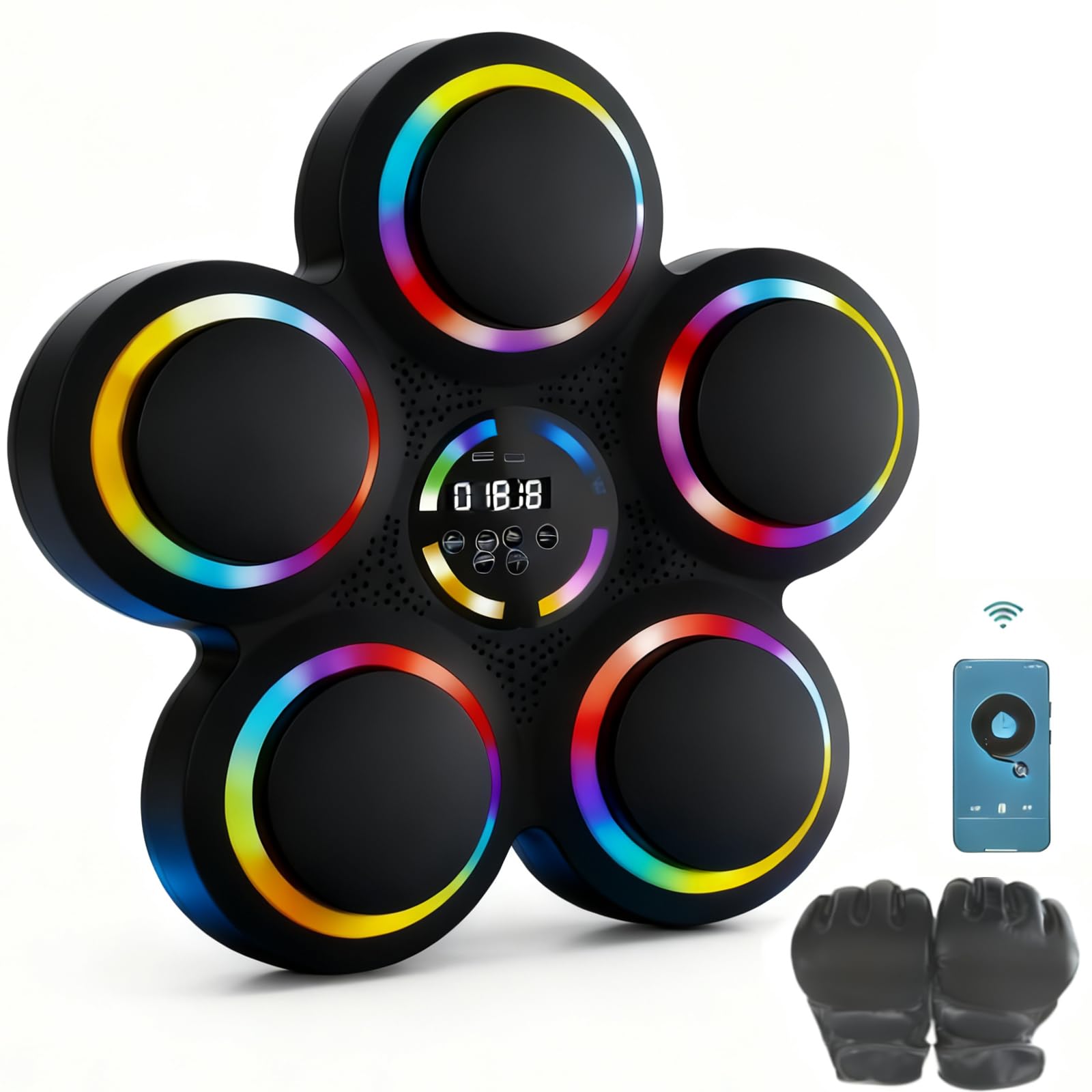AONESY Musik-Boxmaschine für Erwachsene, 6+2 Ziele Bluetooth-Smart-Box-Trainingsgerät mit LED-Leuchten und Handschuhen, Musik-Boxmaschine mit 9 Modi und 9 Geschwindigkeiten für das Heim-Fitnessstudio
