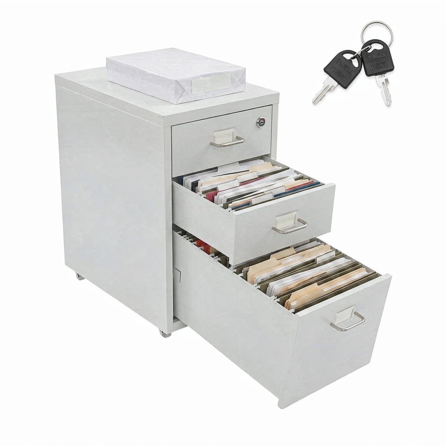 Armoire à roulettes avec 4 tiroirs et 2 serrures