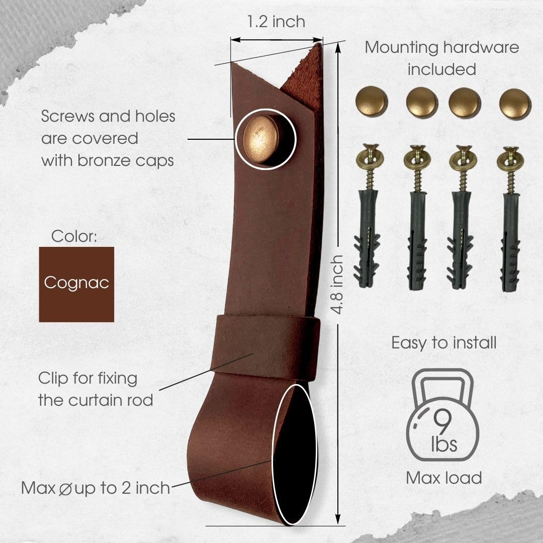 Leather Curtain Rod Brackets - Minimalist Design -3 Leather Curtain Rod Brackets - Minimalist Design -3