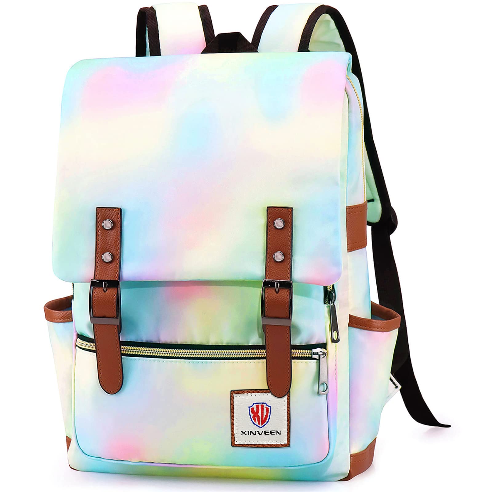Xinveen Mochila vintage para computadora portátil, Xinveen College School Mochila de viaje Mochila casual de negocios, Arco Iris, Talla única